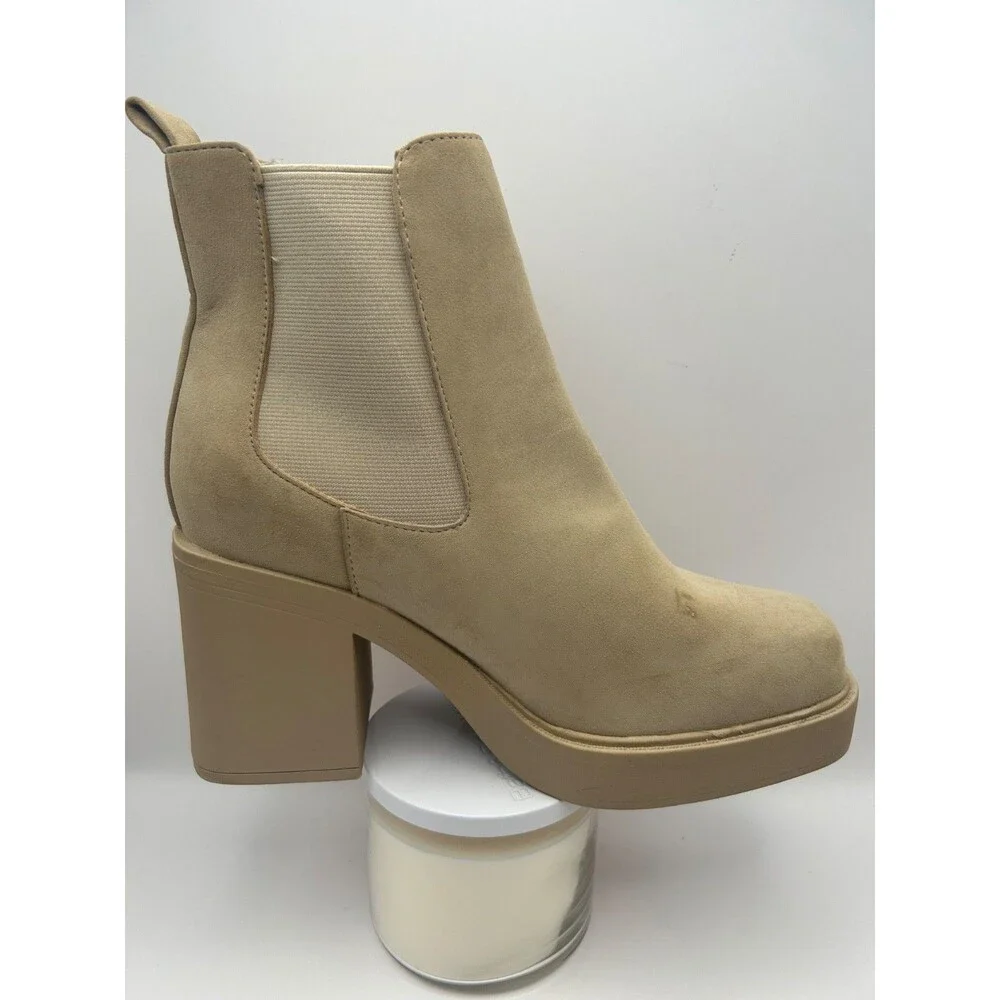 Mia Dru Women's Platform Chelsea Boot Suede Tan Size 10 M New with Defects